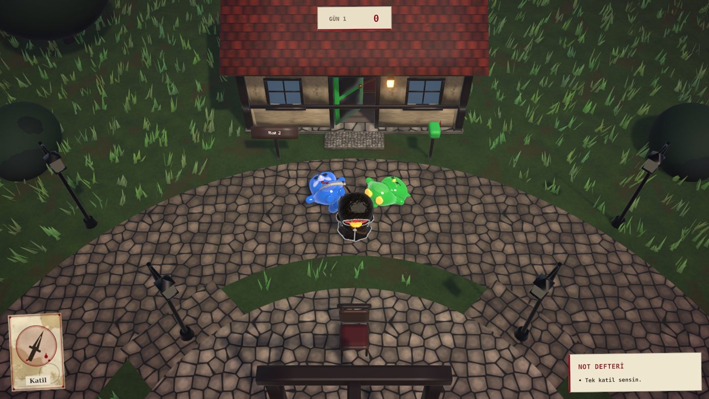 The Grim Reaper dragging two bodies across the village square